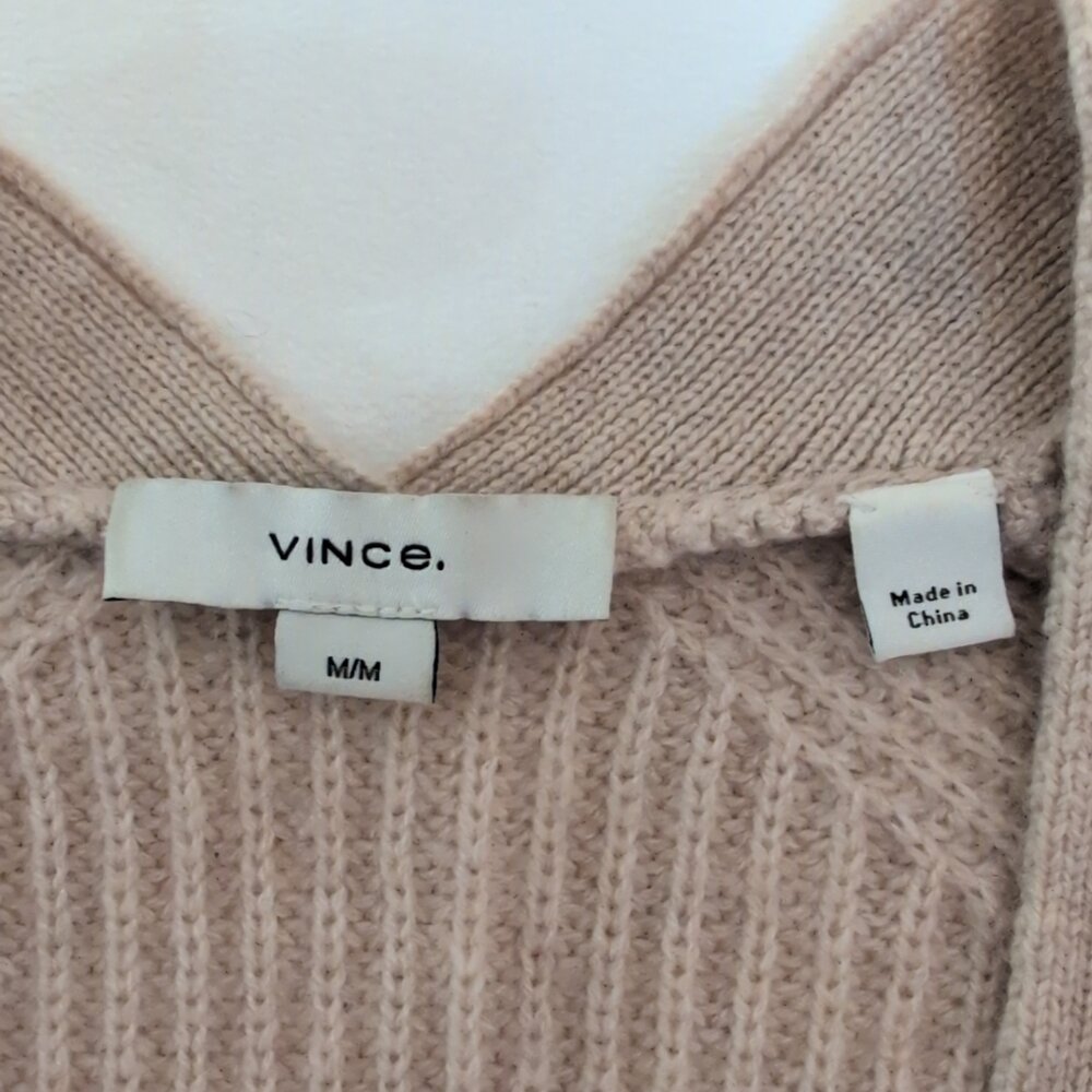 Vince Cashmere Blend Tan Ribbed Button Cardigan M - Picture 4 of 10